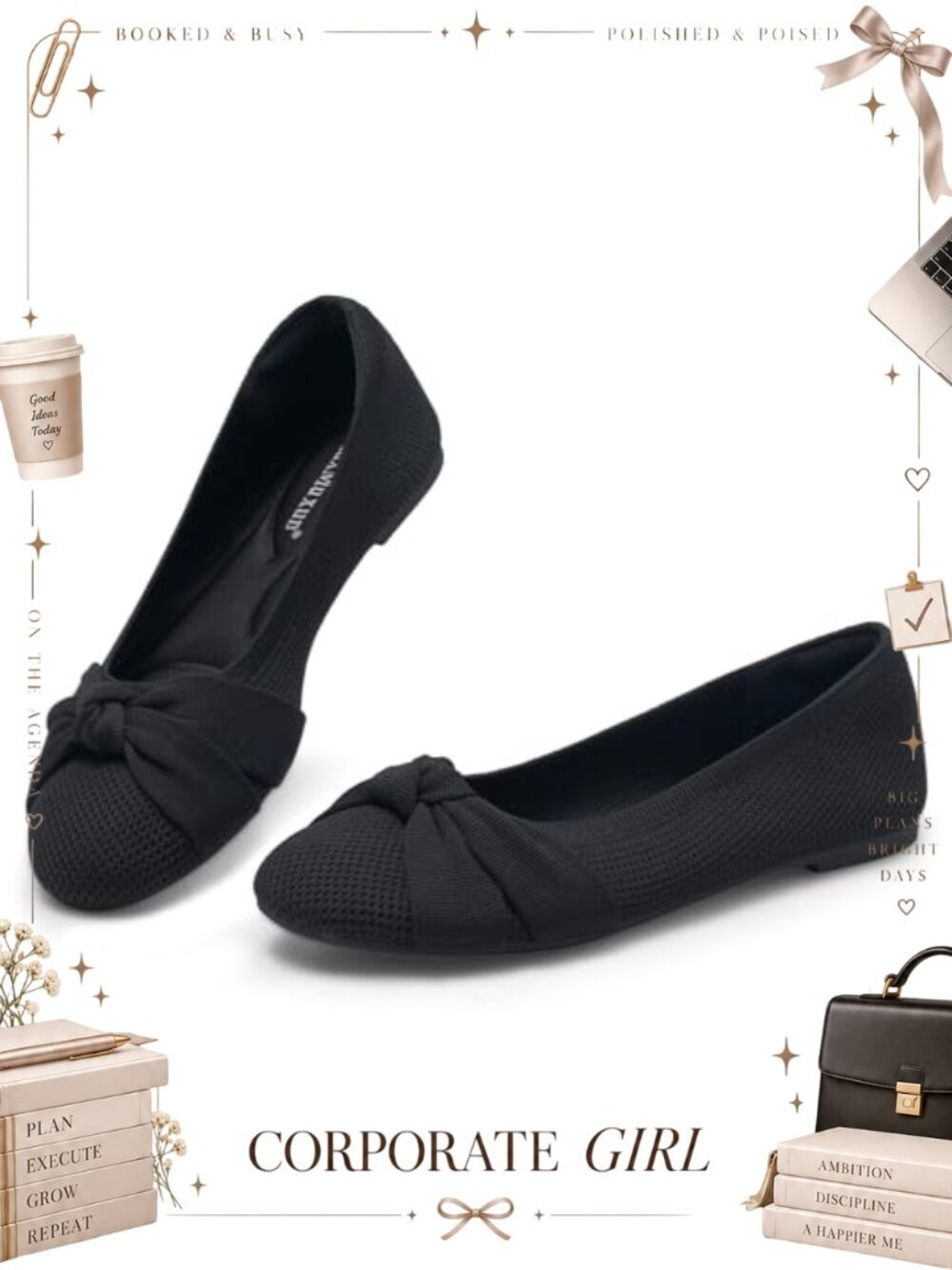 Women's Knit Ballet Flats Round Toe Slip On Memory Foam Bow Comfortable Dressy